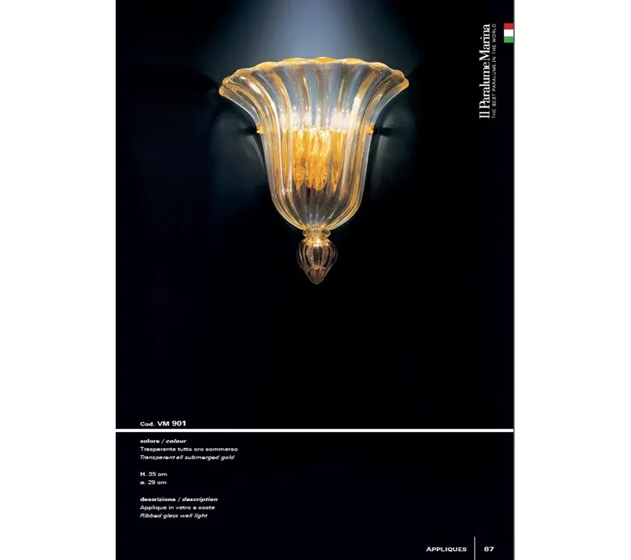 obrazek 1 Luksusowa lampa ścienna z przezroczystego prążkowanego szkła zanurzonego w złocie – Il Paralume Marina