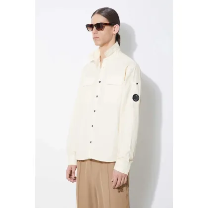 Zdjęcie C.P. Company koszula bawełniana Gabardine Pocket męska kolor beżowy regular z kołnierzykiem klasycznym 16CMSH157A002824G