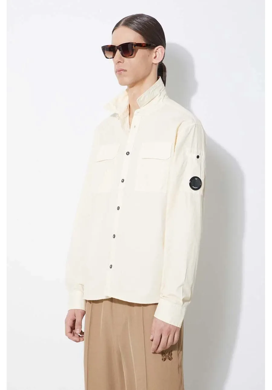 obrazek 1 C.P. Company koszula bawełniana Gabardine Pocket męska kolor beżowy regular z kołnierzykiem klasycznym 16CMSH157A002824G