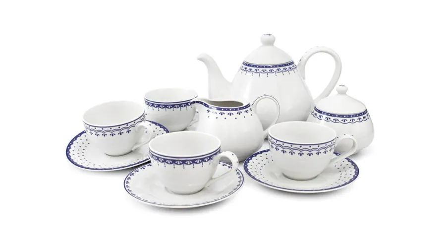 obrazek 1 Stylowy 11-elementowy zestaw do herbaty z porcelany w kolorze niebieskim z kolekcji HyggeLine – Leander