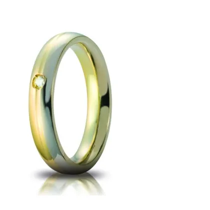 Zdjęcie Wyjątkowa Obrączka z białego i żółtego złota z brylantem 0,03 ct. 4mm szerokośc