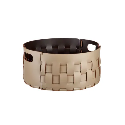 Zdjęcie Okrągły kosz Bottega Ø40xH20 cm w kolorze cappuccino z naturalnej skóry