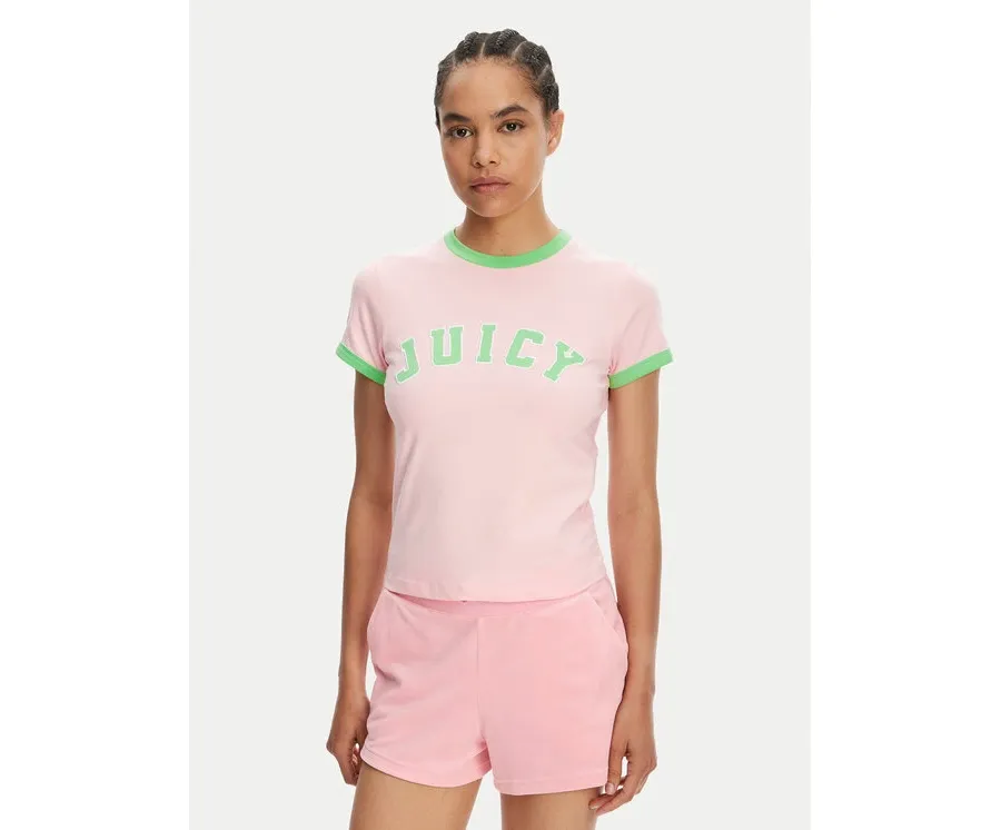 obrazek 1 Juicy Couture T-Shirt Collegiate Ringer JCWCT125320 Różowy Slim Fit