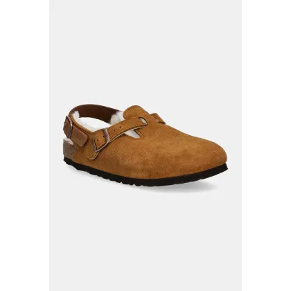 Zdjęcie Birkenstock kapcie zamszowe Tokio damskie kolor brązowy 1028382