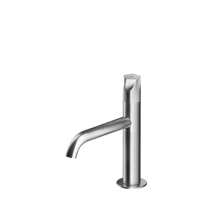 Zdjęcie Stalowa bateria jednootworowa do łazienki – zakrzywiona wylewka ze zintegrowanym aeratorem