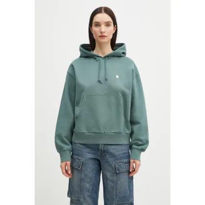 Zdjęcie Carhartt WIP bluza bawełniana Hooded Casey Sweatshirt damska kolor zielony z kapturem gładka I032644