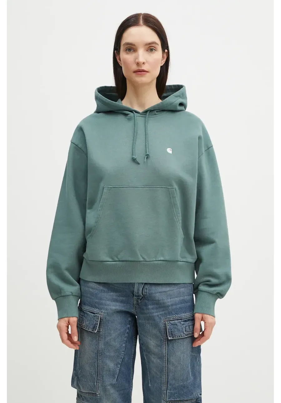 obrazek 1 Carhartt WIP bluza bawełniana Hooded Casey Sweatshirt damska kolor zielony z kapturem gładka I032644