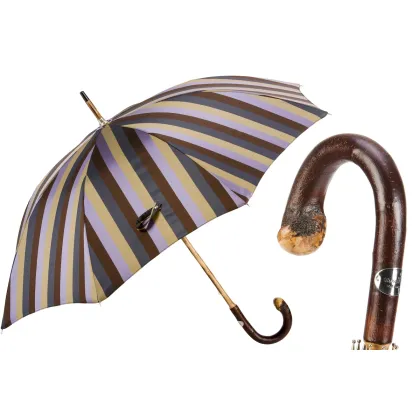 Picture Stylish men's umbrella with multicolored stripes and a beautiful handle - Pasotti