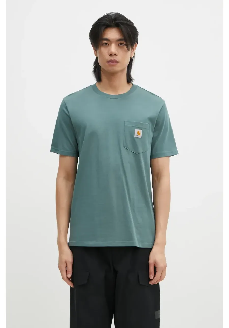obrazek 1 Carhartt WIP t-shirt bawełniany Pocket męski kolor zielony z aplikacją I030434.2M2XX