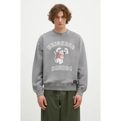 Zdjęcie NEIGHBORHOOD bluza bawełniana Pigment Dyed Sweat Shirt Longsleeve męska kolor szary z nadrukiem 242UNNH.CSM01