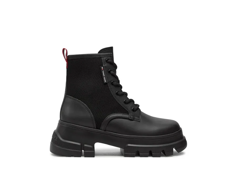 obrazek 1 Tommy Jeans Trapery Tjw Chunky Lace Up Boot Mix Mat EN0EN02554 Czarny