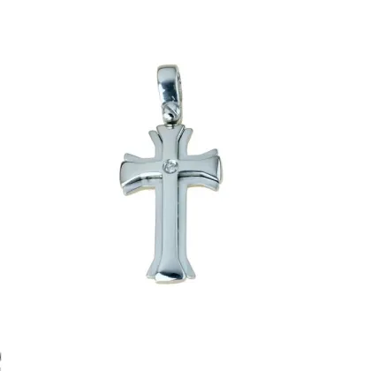 Zdjęcie Męski błyszczący krzyż z satynowymi krawędziami o śr.ct.0,01 wym.22x14mm.