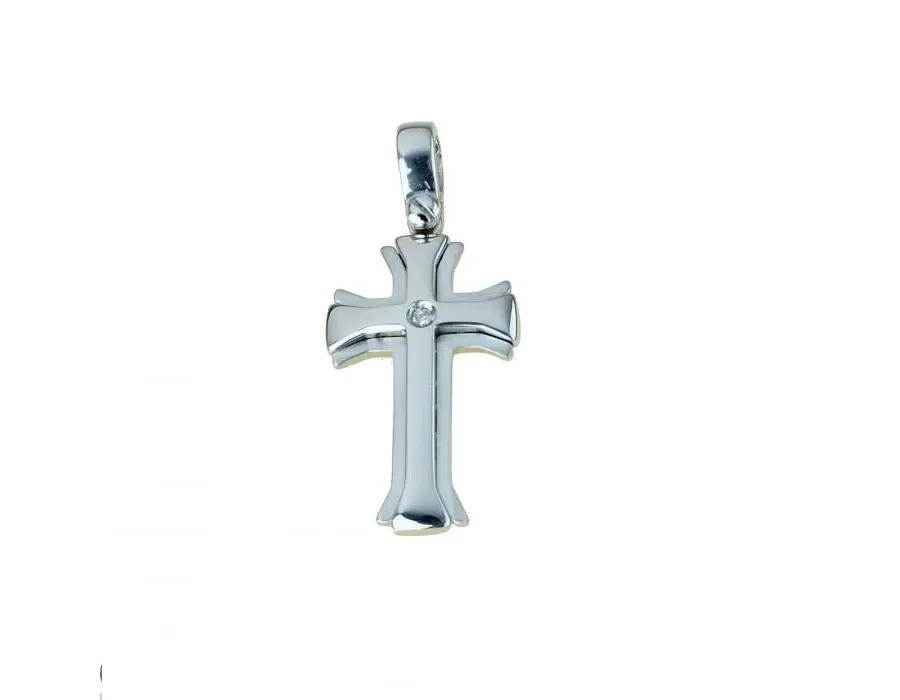 obrazek 1 Męski błyszczący krzyż z satynowymi krawędziami o śr.ct.0,01 wym.22x14mm.