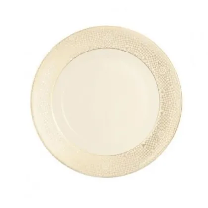 Zdjęcie Płaski okrągły 18-centymetrowy talerz z porcelany zdobiony misternym złotym motywem – Tettau