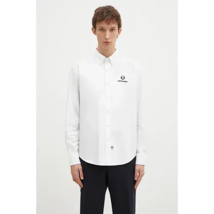 Zdjęcie AAPE koszula bawełniana Moon Face Logo męska kolor biały regular z kołnierzykiem button-down AAPSTM8495XXN