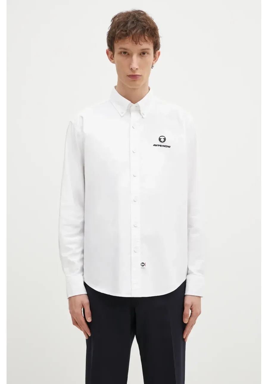 obrazek 1 AAPE koszula bawełniana Moon Face Logo męska kolor biały regular z kołnierzykiem button-down AAPSTM8495XXN