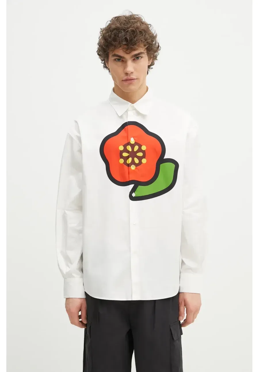 obrazek 1 Kenzo koszula bawełniana męska kolor biały relaxed z kołnierzykiem klasycznym FF55CH4309P5.01