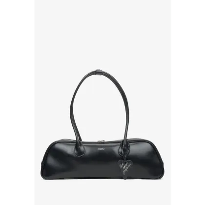 Zdjęcie Estro: Czarna torebka damska na ramię z długimi rączkami ze skóry naturalnej