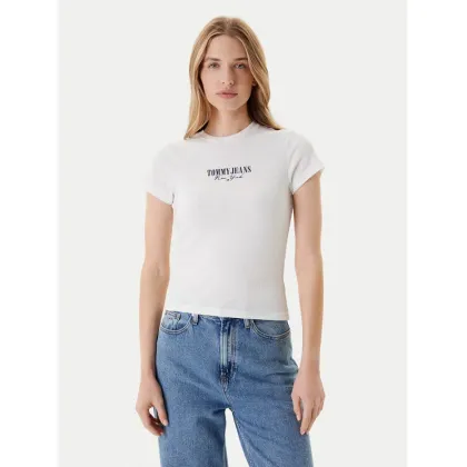 Zdjęcie Tommy Jeans T-Shirt Logo Pointelle DW0DW20899 Écru Slim Fit