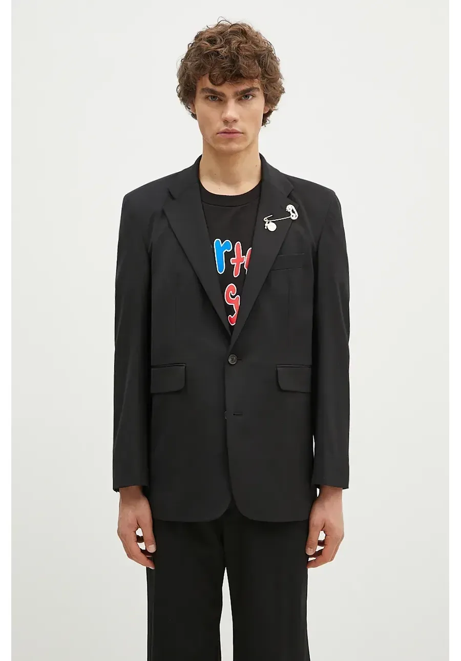 obrazek 1 Aries marynarka z domieszką wełny Single Breasted Tailored Jacket kolor czarny AR7010202