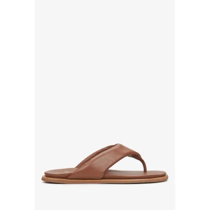 Zdjęcie Estro: Brązowe japonki damskie ze skóry naturalnej