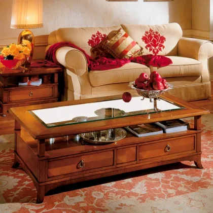 Picture Coffee table with glass top from Italy