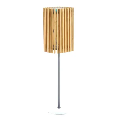 Zdjęcie Ogrodowa stojąca lampa solarna z drewna tekowego i grafitowego aluminium