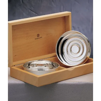 Zdjęcie Ekskluzywny zestaw dwóch podstawek pod butelki platerowanych srebrem w drewnianym pudełku - Pampaloni