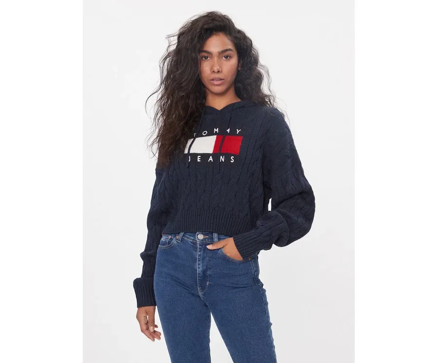 obrazek 1 Tommy Jeans Sweter Center Flag DW0DW16528 Granatowy Regular Fit