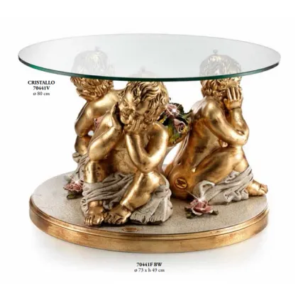 Picture Amazing coffee table with 3 angels with flowers and crystals - Valle d'oro Patchi