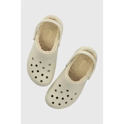 Zdjęcie Crocs kapcie Classic Platform Lined Clog damskie kolor beżowy na platformie 207938