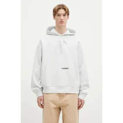 Zdjęcie Carhartt WIP bluza bawełniana Hooded Label Script Sweat męska kolor szary z kapturem melanżowa I034430.482XX