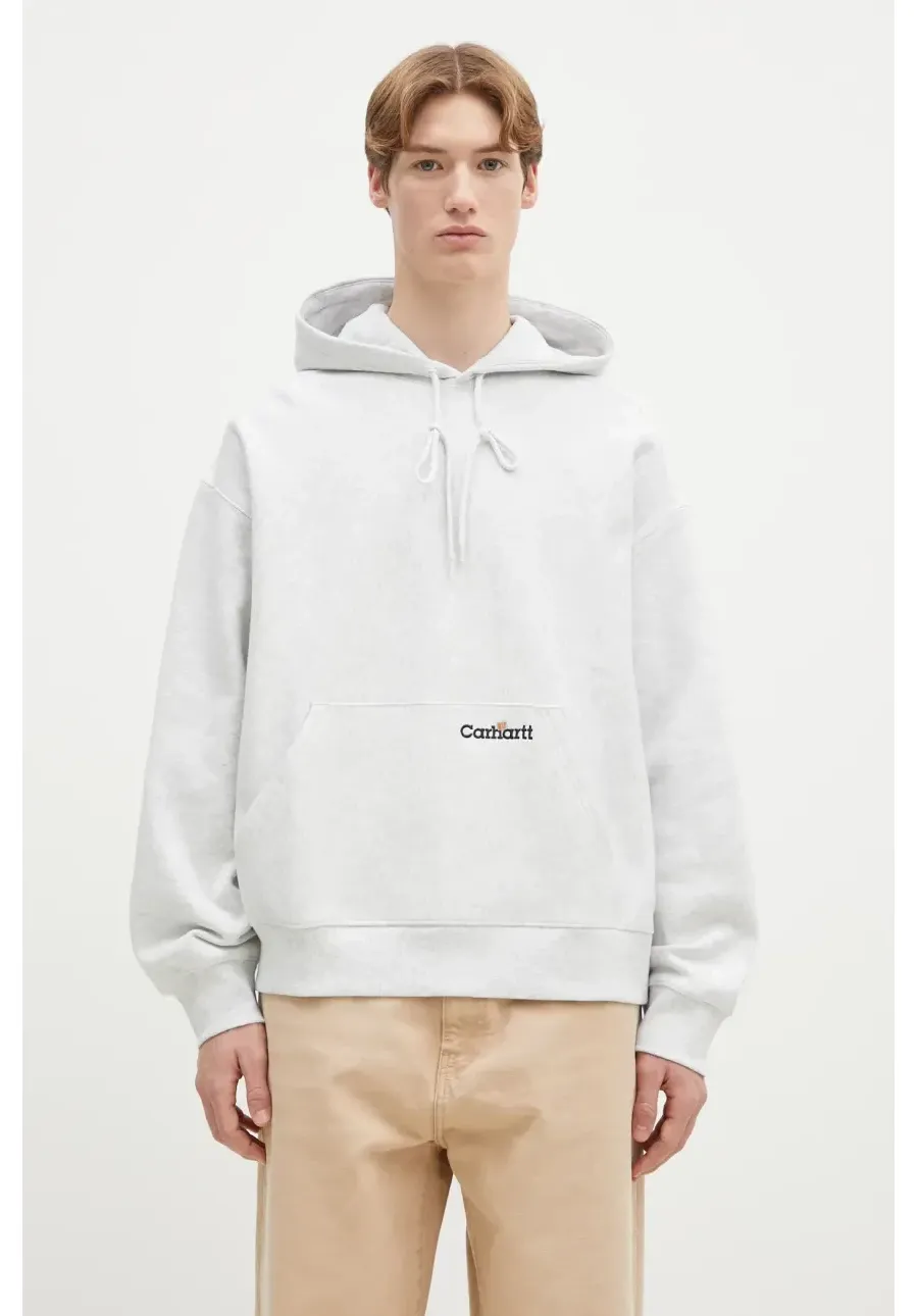 obrazek 1 Carhartt WIP bluza bawełniana Hooded Label Script Sweat męska kolor szary z kapturem melanżowa I034430.482XX