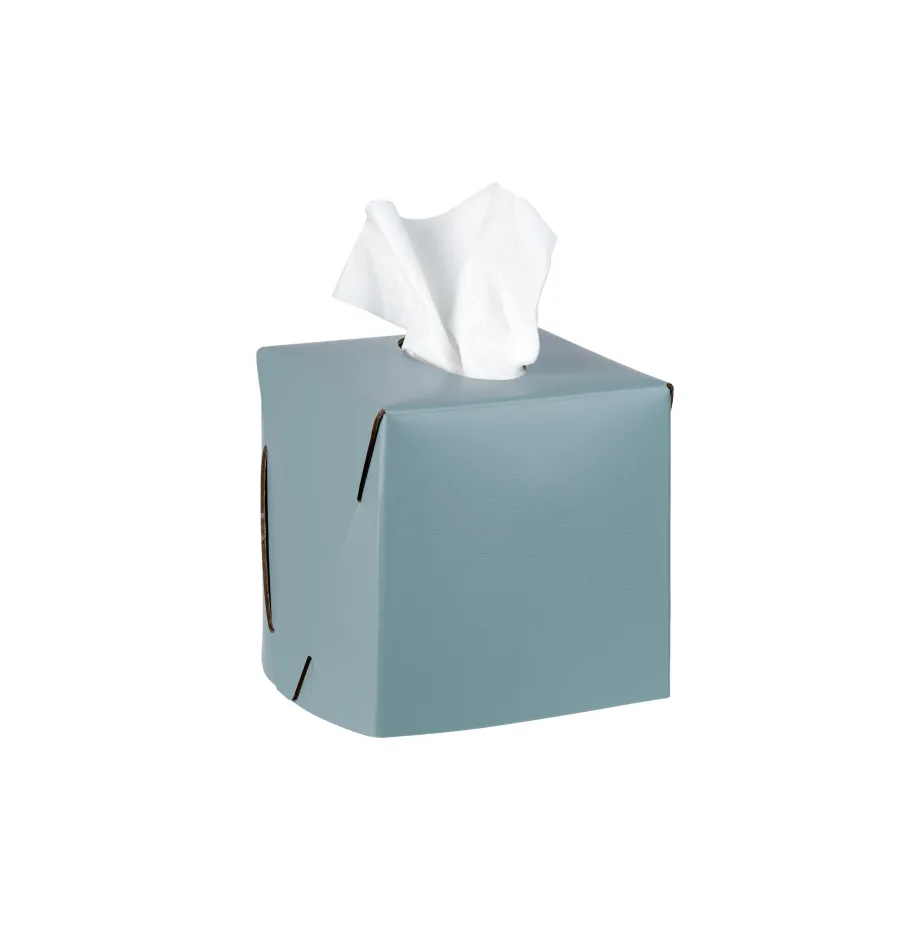 obrazek 1 Pudełko na chusteczki 12x12xH12 cm ze skóry w kolorze jasnego błękitu
