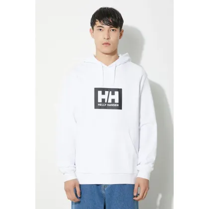 Zdjęcie Helly Hansen bluza bawełniana kolor biały z kapturem z nadrukiem 53289