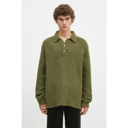 Zdjęcie Norse Projects sweter wełniany Rasmus Relaxed Brushed Polo męski kolor zielony N45.0614.8098