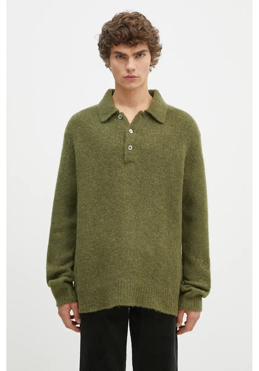 obrazek 1 Norse Projects sweter wełniany Rasmus Relaxed Brushed Polo męski kolor zielony  N45.0614.8098