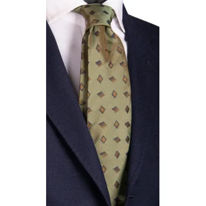 Picture Silk patterned green tie 7P402