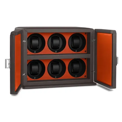 Zdjęcie Niezwykły model futerału na zegarki pokryty skórą cielęcą z zapięciem i 6 rotomatami