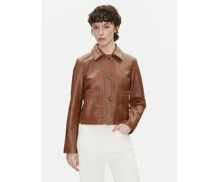 obrazek 1 Pepe Jeans Kurtka skórzana Hillary PL402542 Brązowy Regular Fit