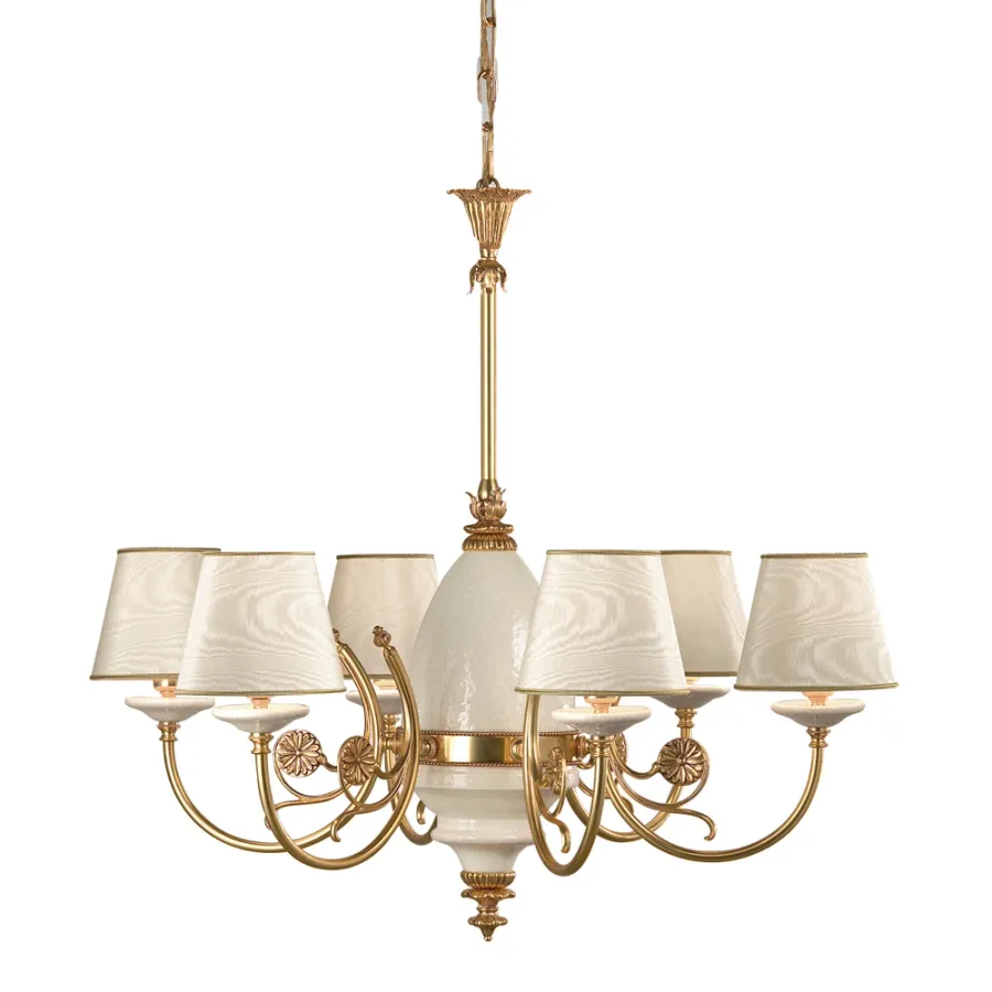 obrazek 1 Mosiężny żyrandol z elementami z glazurowanej ceramiki H.66xL.76xP.76 cm
