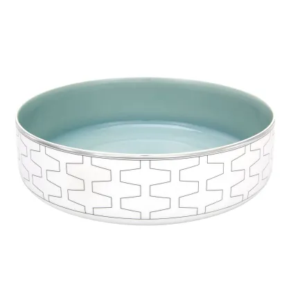 Zdjęcie Miska na sałatki z porcelany Trasso z turkusowym środkiem i geometrycznym platynowym wzorem - Vista Alegre