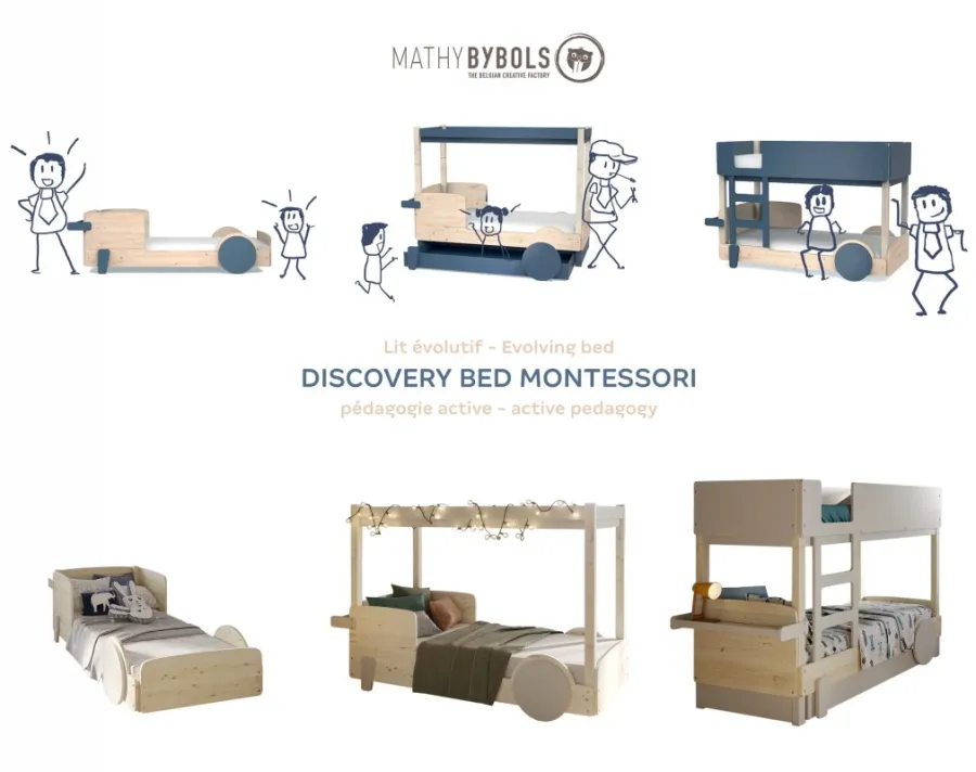 obrazek 7 Adaptowalne, naturalnie drewniane łóżko samochód/domek z dachem Montessori - Mathy by Bols