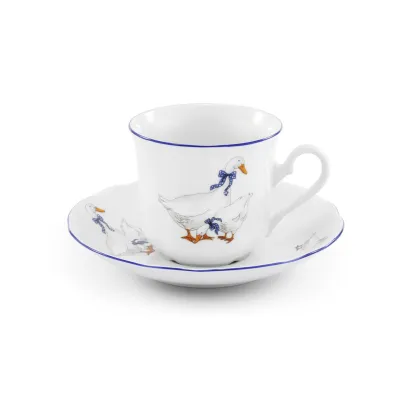 Zdjęcie Luksusowa porcelanowa filiżanka do herbaty ze spodkiem zdobiona motywem gęsi – Leander