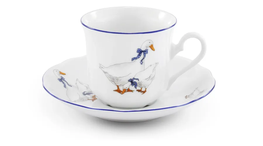obrazek 1 Luksusowa porcelanowa filiżanka do herbaty ze spodkiem zdobiona motywem gęsi – Leander