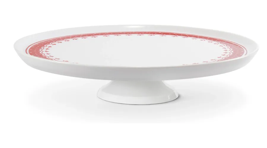 obrazek 1 Piękna patera na ciasto z porcelany zdobiona czerwonym motywem - Leander