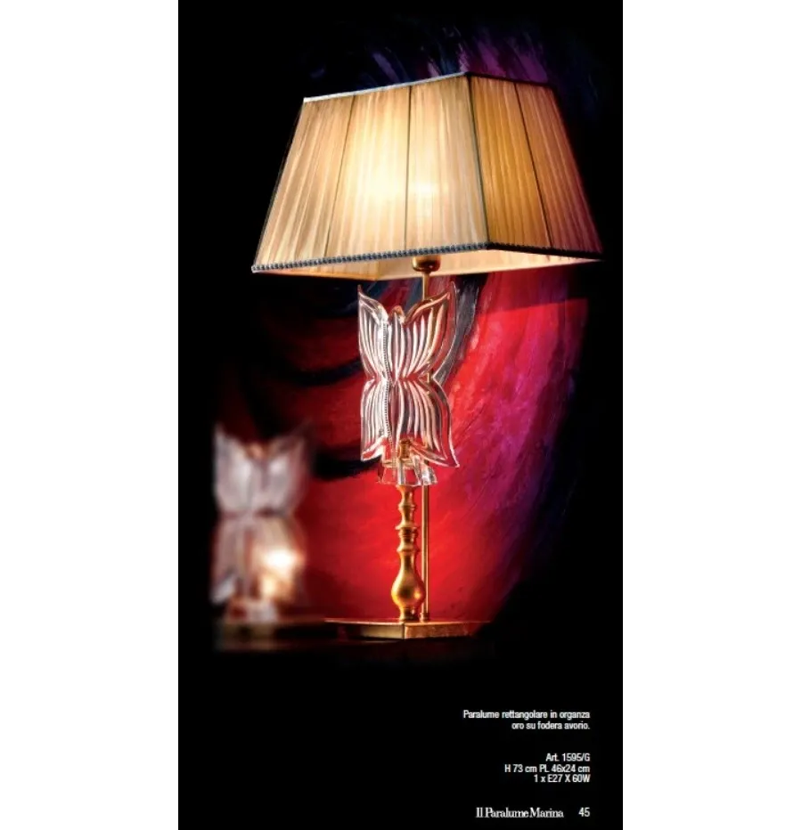obrazek 1 Lampa z kryształowym motylem z prostokątnym kloszem z organzy – Il Paralume Marina