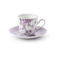Zdjęcie Ekskluzywna porcelanowa filiżanka do herbaty ze spodkiem zdobiona małymi kwiatami fiołków – Leander