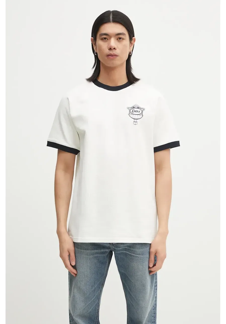 obrazek 1 Drôle de Monsieur t-shirt bawełniany Le T-Shirt Pique Drule Cup męski kolor biały z aplikacją G-TS251-CO162-OW