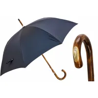 Zdjęcie Klasyczny granatowy parasol męski z piękną drewnianą rączką - Pasotti